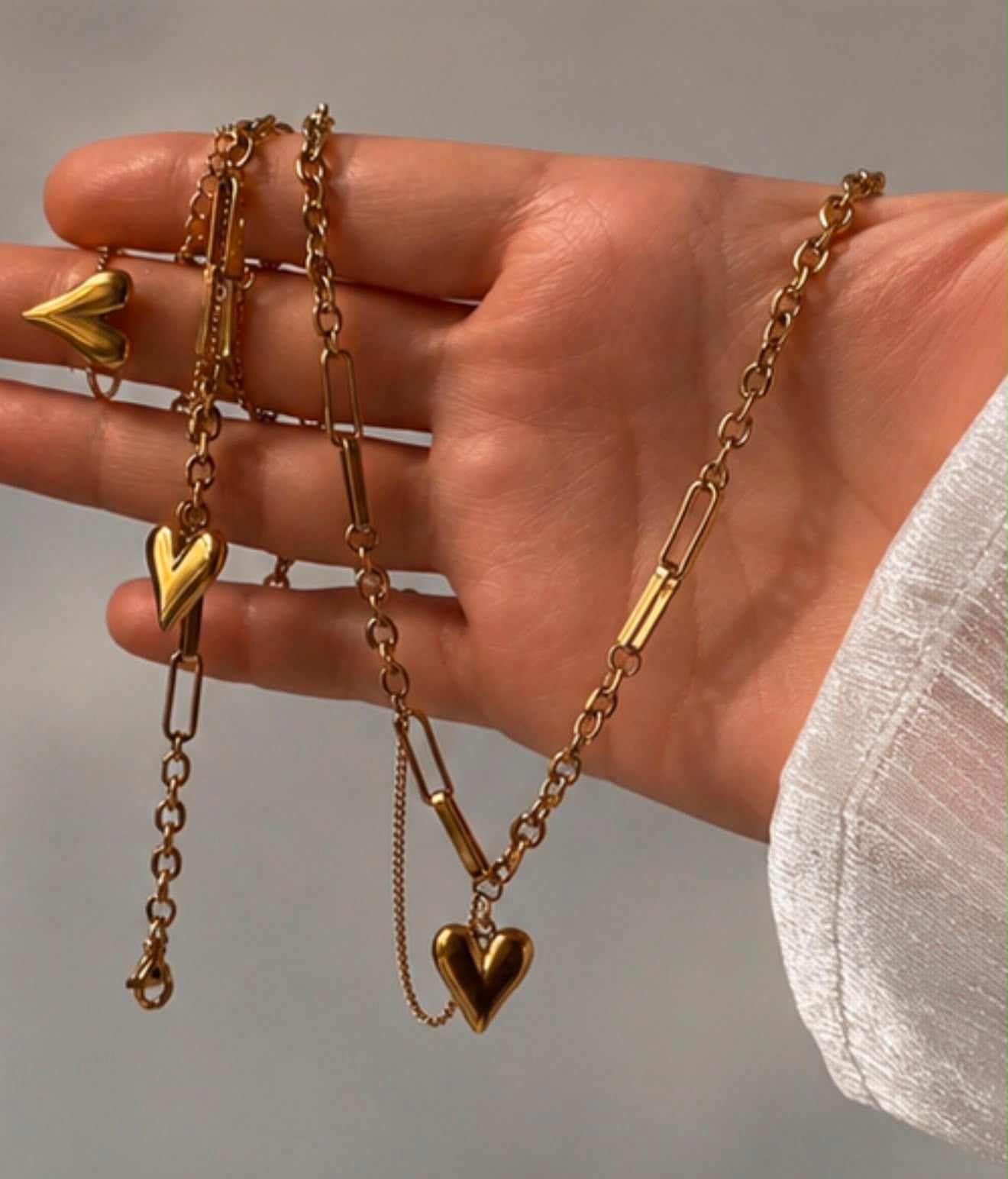 Chunky Heart Set (Bracelet+Ring+necklace)