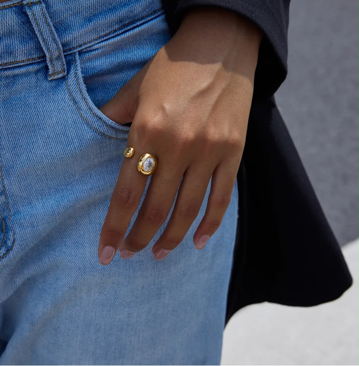 Stoned Open Ring (Adjustable)