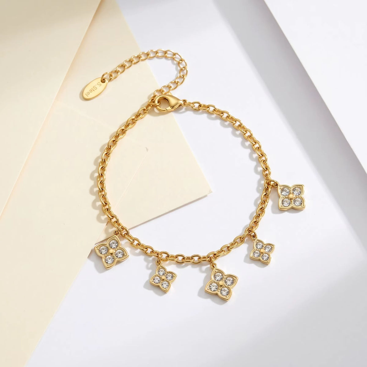 Silver stone clover Bracelet