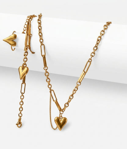 Chunky Heart Set (Bracelet+Ring+necklace)