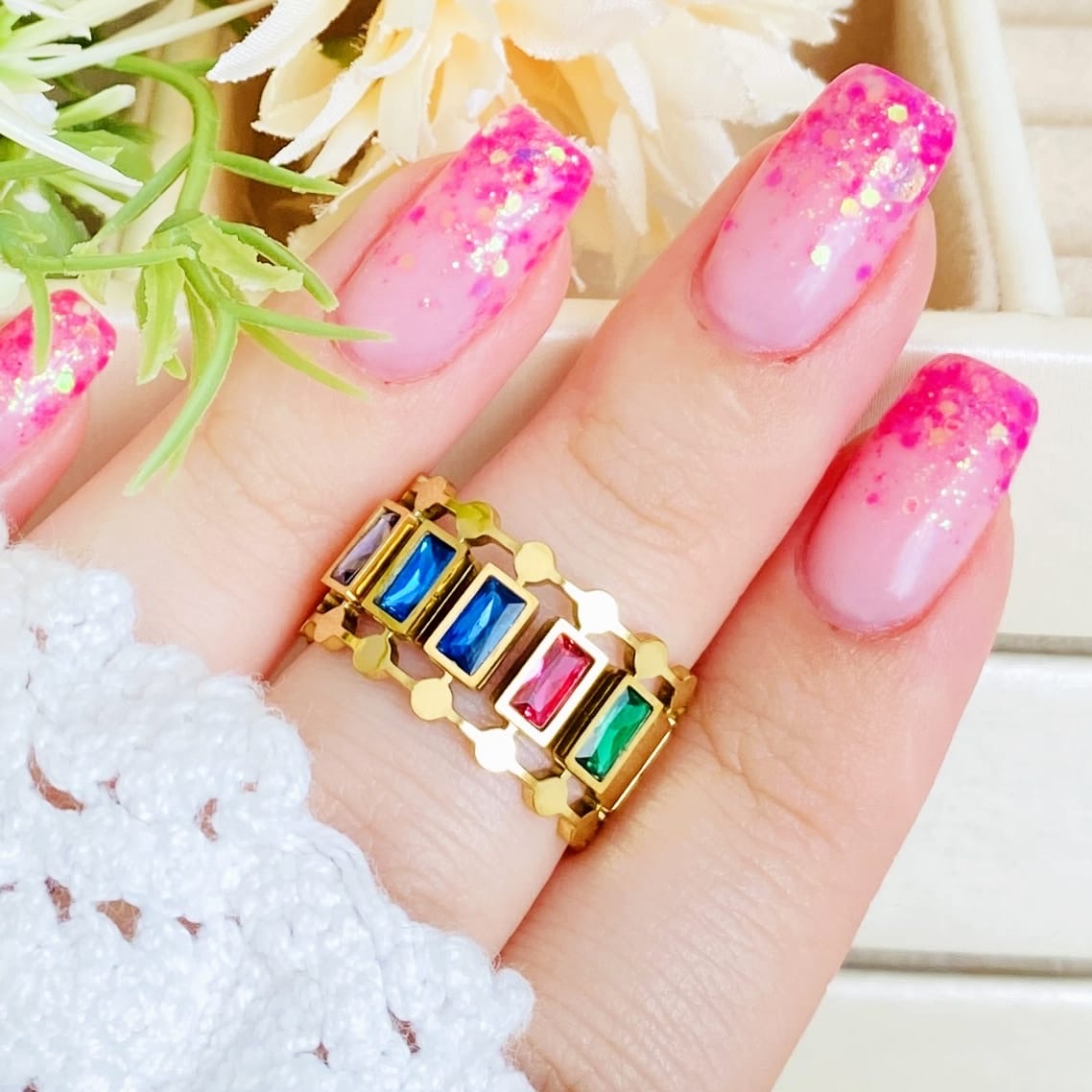 Multi Gemstone Ring (Adjustable)