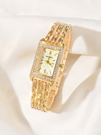 Luxury Gold Crystal Rectangular Watch