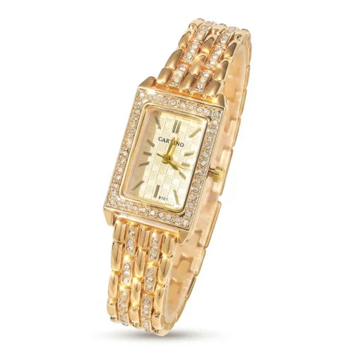 Luxury Gold Crystal Rectangular Watch