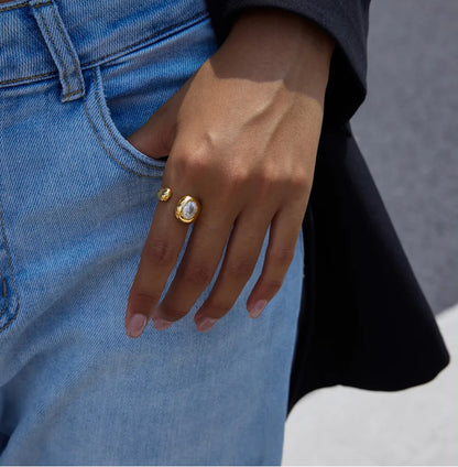 Stoned Open Ring (Adjustable)