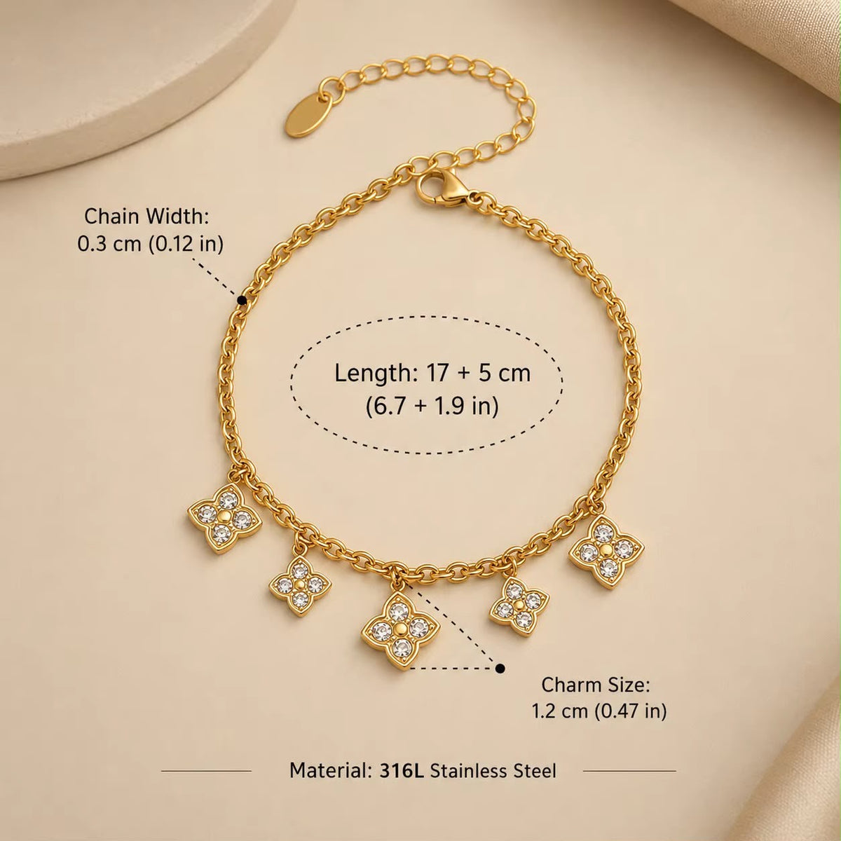 Silver stone clover Bracelet