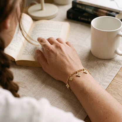 Silver stone clover Bracelet
